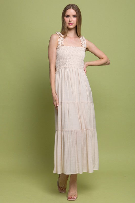 Buy Nude Ruffle Strap Smocked Maxi Dress Jaxodyssey