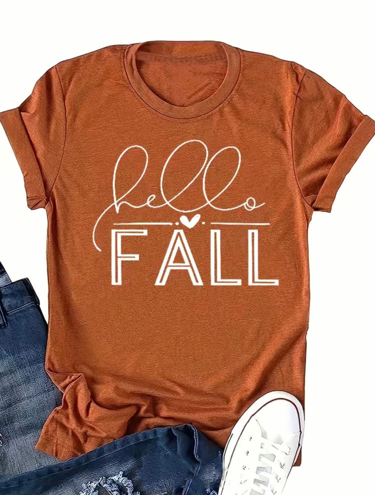 Hello Fall T-shirt - Pumpkin Spice Color