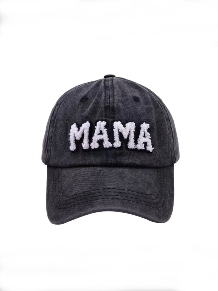 Mama Baseball Cap - Washed Black Color / Sherpa Letters