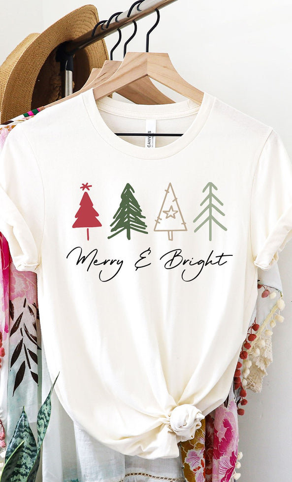 Merry and Bright Christmas Trees T-shirt - White Color