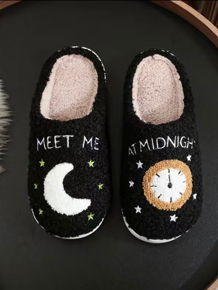 Moon and Clock Plush Slippers