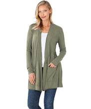 Dark Sage Soft Cardigan Sweater with Pockets