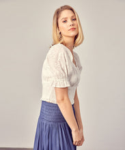Belle Puff Sleeve Flower Eyelet Lace Crop Top - White Boho Chic