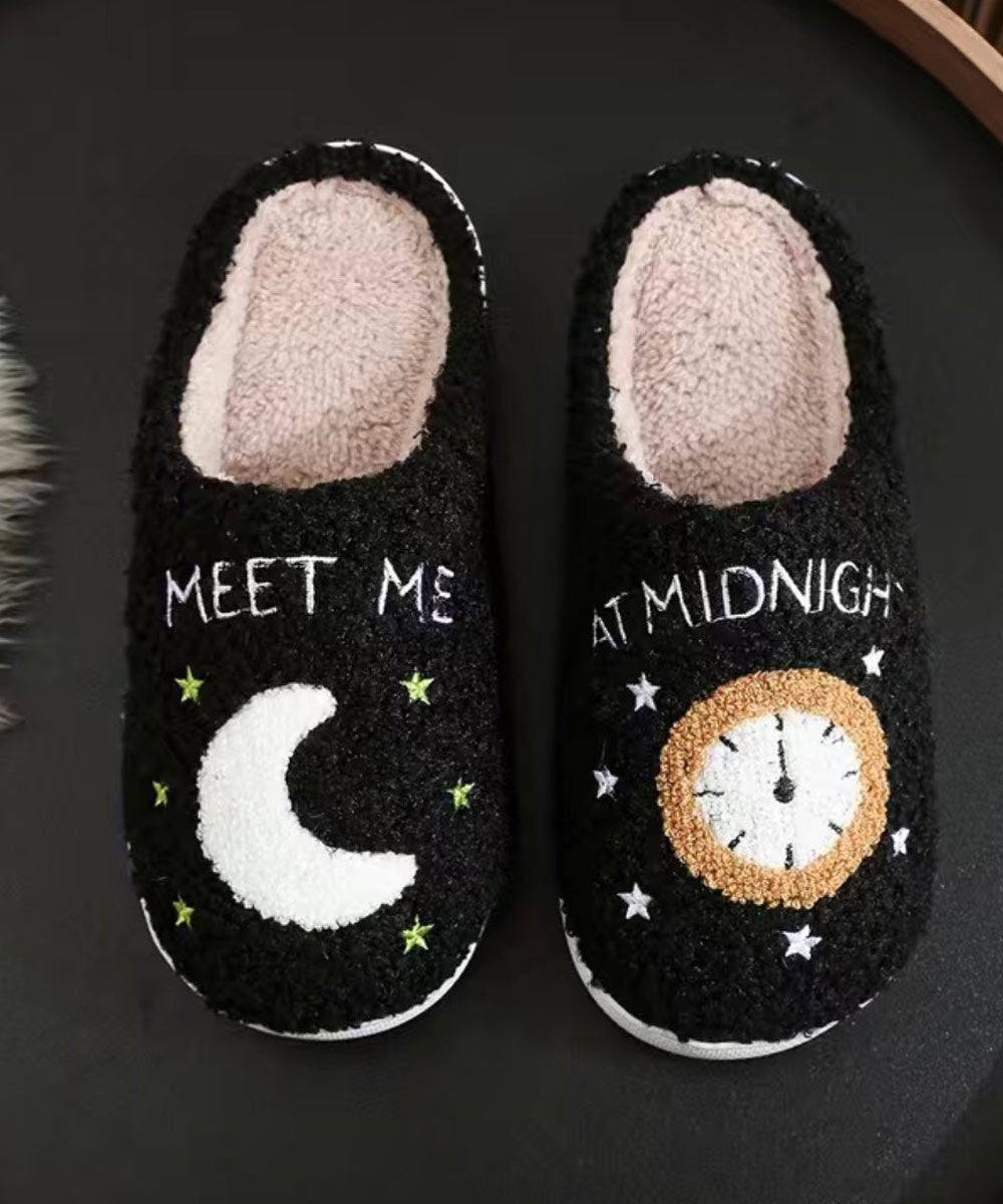 Moon and Clock Plush Slippers