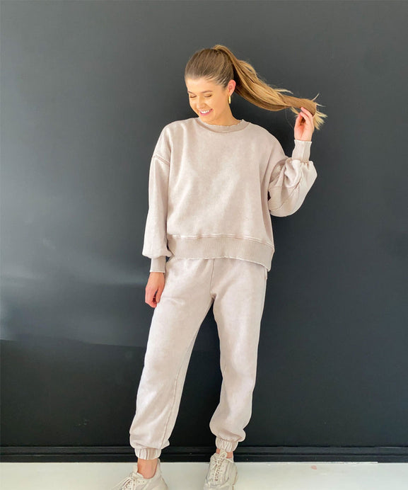 Cafe Latte Balloon Sleeves Sweatshirt and Jogger Set