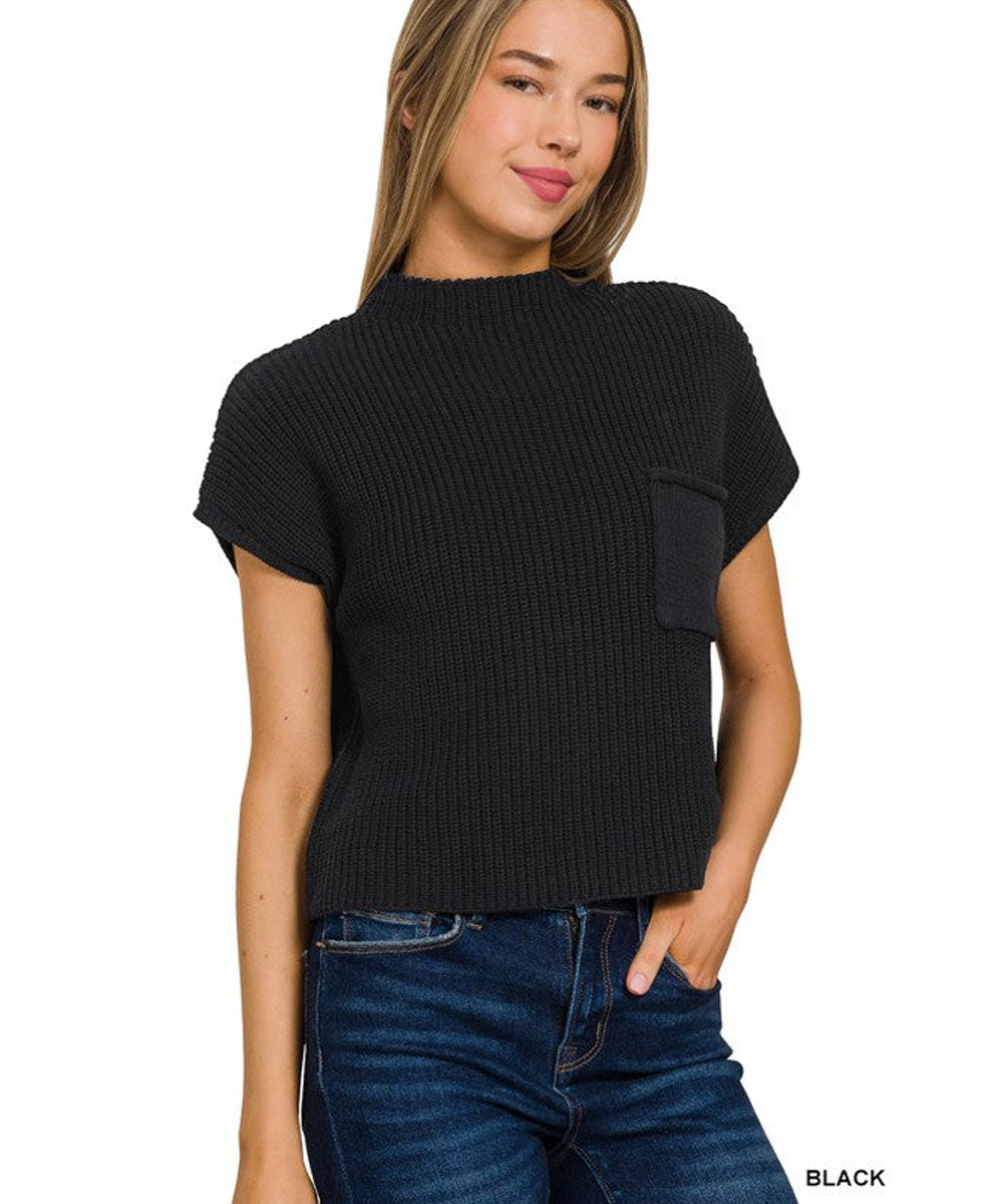 Mock Neck Short Sleeve Cropped Sweater