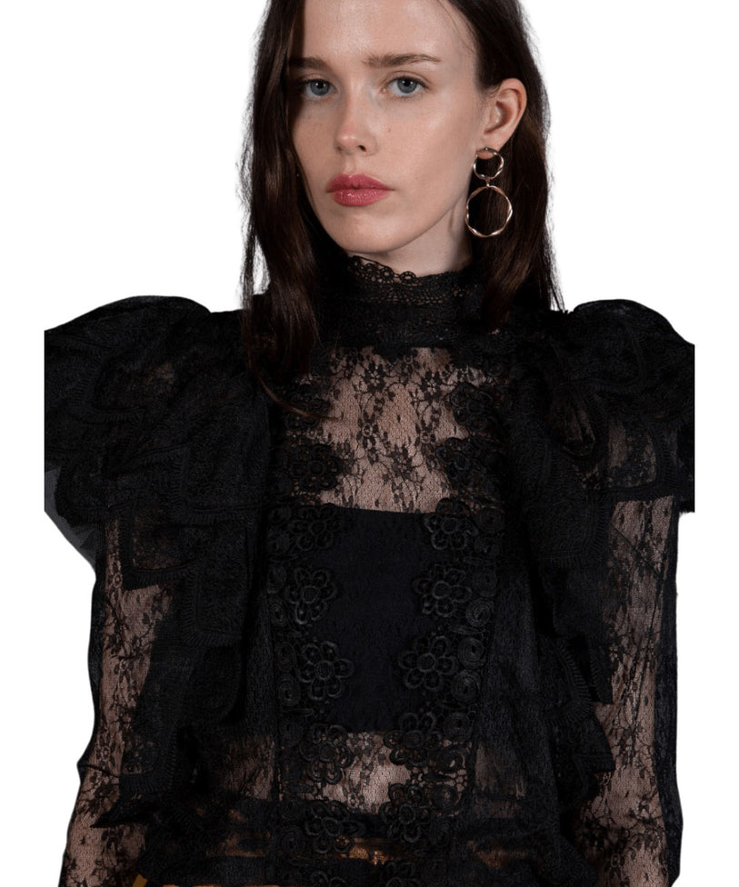 Juliet Lace Black Top Long Sleeved