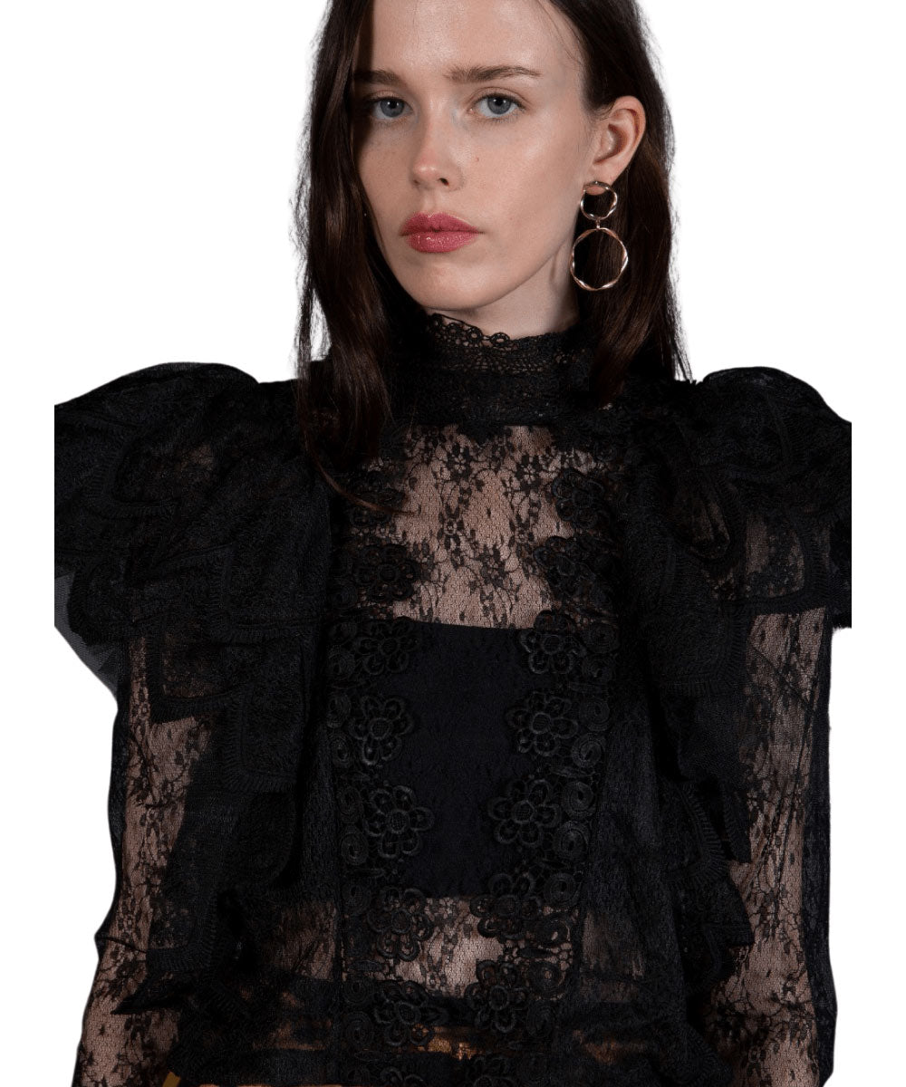 Juliet Lace Black Top Long Sleeved