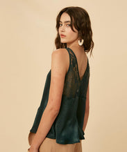 Emerald V-neck Camisole Silky Top with Lace