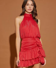Red Chiffon Shirred Dress