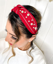 Elizabeth Embellished Center Knott Headband - Red Color and Pearls