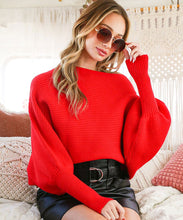 Red Cardigan Boat Neck and Puff Sleeves