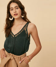 Emerald V-neck Camisole Silky Top with Lace