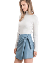 Kristen Vegan Leather Blue Mini Skirt - Adjustable Waist