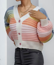 Rainbow Knitted Button Up Sweater