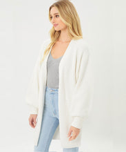 Knit Ivory Balloon Sleeves Chunky Cardigan Sweater