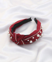 Elizabeth Embellished Center Knott Headband - Red Color and Pearls