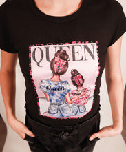 Queen and Princess Black T-shirt with Rhinestones