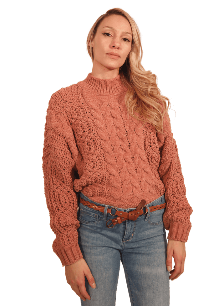 Audrey Cozy Mauve Knit Chunky Sweater
