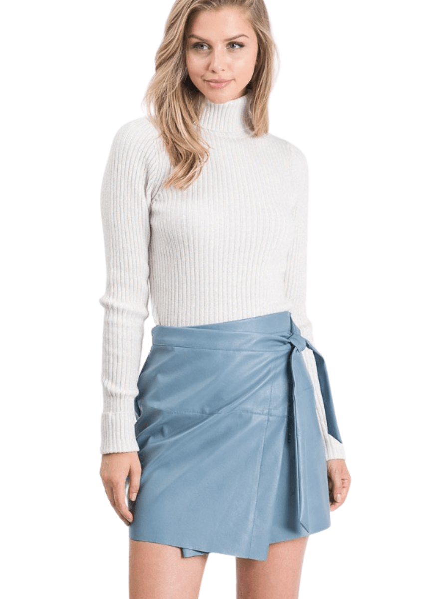 Kristen Vegan Leather Blue Mini Skirt - Adjustable Plus Free Face Mask