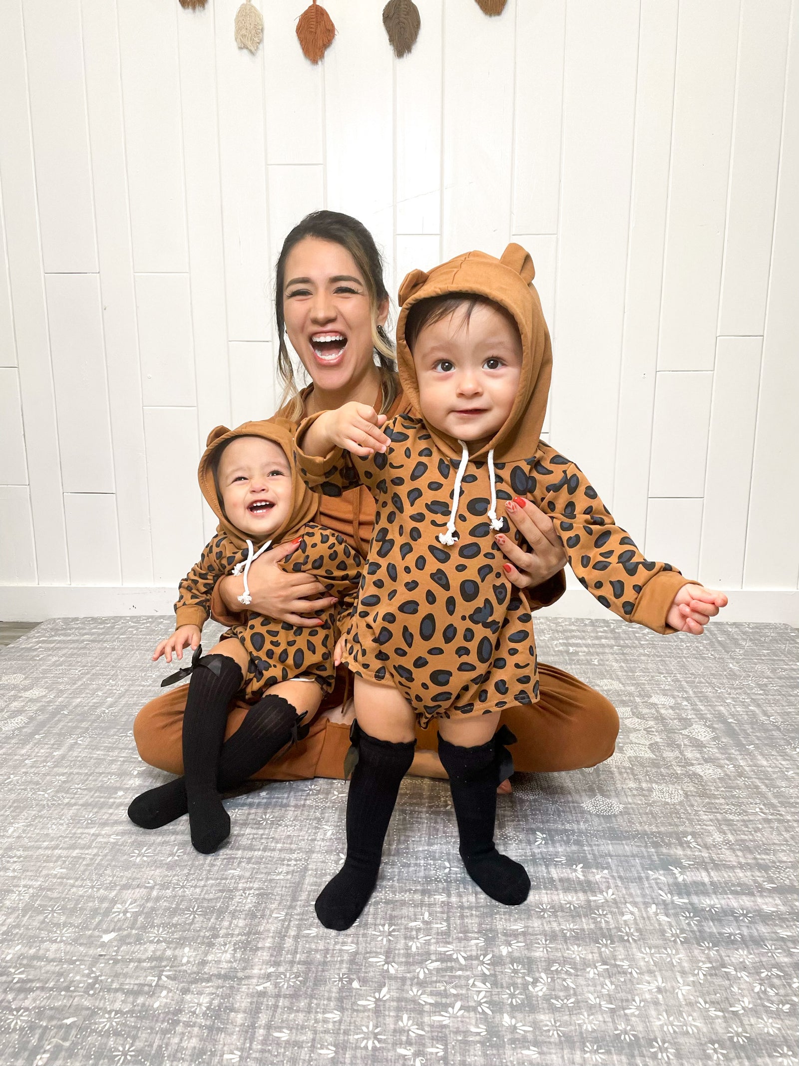 Baby Leopard Print Hooded Onesie - Mom & Mini Collection Style